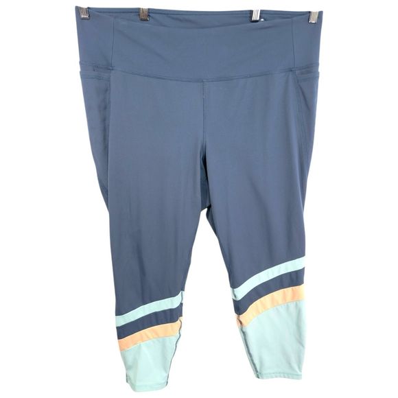 Lane Bryant LIVI Plus‎ Size 22 24 Leggings Ankle Blue Color Block Pull On 100 - Picture 1 of 8